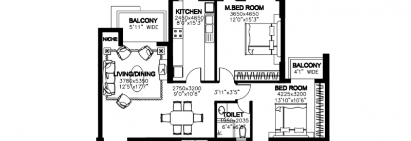 DLF Park Place 3BHK Floor Plan DLF Park Place 3BHK Floor Plan